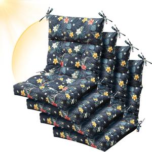 Sintuff 4 Pcs 44 x 21 x 4 Patio Chair Cushions Outdoor Chair Cushion Seat/Back Tufted Pillow with Ties Water Resistant Replacement Indoor Patio Furniture Outdoor Furniture (Pattern,Black)