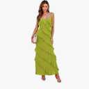 Women's Summer Chifffon Prom Dresses Spaghetti Straps Layered Ruffle Maxi Dress Backless Party Club Dresses, Small