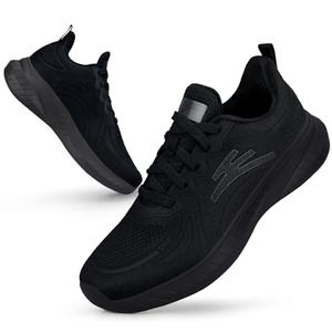 Puweco Breathable Mens Running Shoes Anti Slip Athletic Shoes for Men Lightweight Workout Sneakers for Walking Gym Fitness Jogging Sports All Black 46