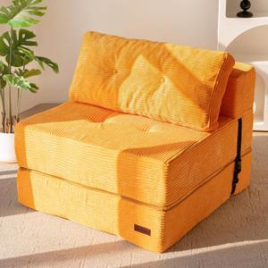 MAXYOYO Folding Sofa Bed, Convertible Sofa Bed with High-Density Support Foam, Portable 4 in 1 Fold Out Chair to Floor Lounger, Versatile Floor Couch for Living Room Bedroom, Orange (Large)