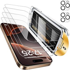 UNBREAKcable for iPhone 16 Pro Max Screen Protector 4+2 Pack [9H+ Military-Grade Shatterproof] [Effortless Bubble-Free Installation] Ultra HD Clarity Tempered Glass with Lens Protector, Case friendly