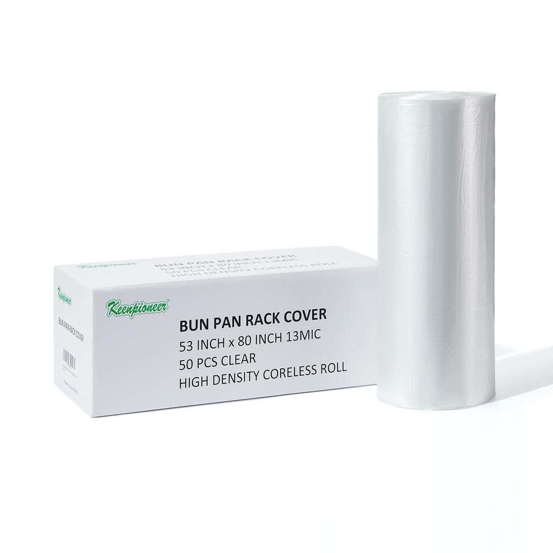Keenpioneer Disposable Bun Pan Rack Cover Rolls, 53x 80 Inch, Clear (Case of 50)