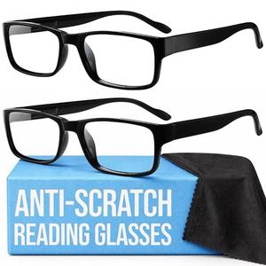 Gaoye +6.0 2-Pack of Reading Glasses - Blue-Light Filter, UV Protection - Readers with Rectangle Frames