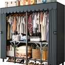 Gray Large Portable Armoire Wardrobe Closet with Foldable Clothing Wardrobe 25MM Steel Pipe Metal Frame Clothes Rack,One Piece Folding Design (59.1 x 17.7 x 66.9 inches)