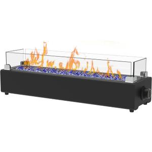 28-inch Table Top Propane Fire Pit, 40,000 BTU Tabletop Firepit for Patio, Outdoor Portable Fireplace Rectangular Fire Bowl w/Wind Glass Shield