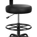 Drafting Chair with Backrest  Adjustable Foot Rest Rolling Stool with Wheels, PU Leather Swivel Stool for Office Spa Studio Lab Counter Salon Home Work Bar Kitchen Shop(Black)