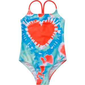 LIZENS Girls' One Piece Swimsuit Stylish Swimwear for Kids Red Bathing Suit with Love Print (4-5T, Multicolor)