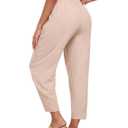 KateModa Womens High Waisted Baggy Pants Drawstring Elastic Waisted Ankle Length Pants Palazzo Casual Trouser with Pockets Apricot L