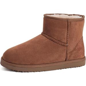 Zizor Women's Cozy Short Bootie Slippers, Winter Warm Hard Bottom House Shoes with Fuzzy Lining, Chestnut, 9 M US