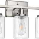 Ascher Bathroom Vanity Light Fixtures, 3 Light Wall Sconces Lighting with Clear Glass Shade, Brushed Nickel Wall Lights for Mirror, Kitchen, Living Room, Gallery, E26 Base (Bulbs Not Included)