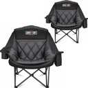 Overmont Oversized XL Camping Chair for Adults - 400lbs Support Heavy-Duty Padded Folding Chair with Side Pocket Cup Holder Cooling Bag for Outdoor Sports Garden Beach Fishing Lawn Black 2pcs