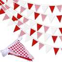 33 ft Red Plaid Checkered White Pennant Banner,Flag Triangle Bunting Garland Decor,Hanging Triangle Banner,for Betrothal Day, Wedding,Birthday,Baby Shower,Graduation,Christmas(White Red Plaid Banner)