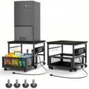 Mini Fridge Stand with Storage and Wheels, Heavy Duty Mini Fridge Table with Power Outlets for 220LBS Refrigerator, Rolling Fridge Cart with Large Capacity Drawer for Dorm,Office,Bedroom (Black)