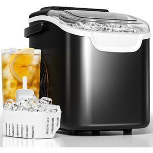 Countertop Ice Maker Machine  8 Bullet Ice in 6 Mins, 26.5lbs/24Hrs Output  Self-Cleaning Portable Design with Selectable Ice Size & Touch Display for Home/Office/Bar (Black)