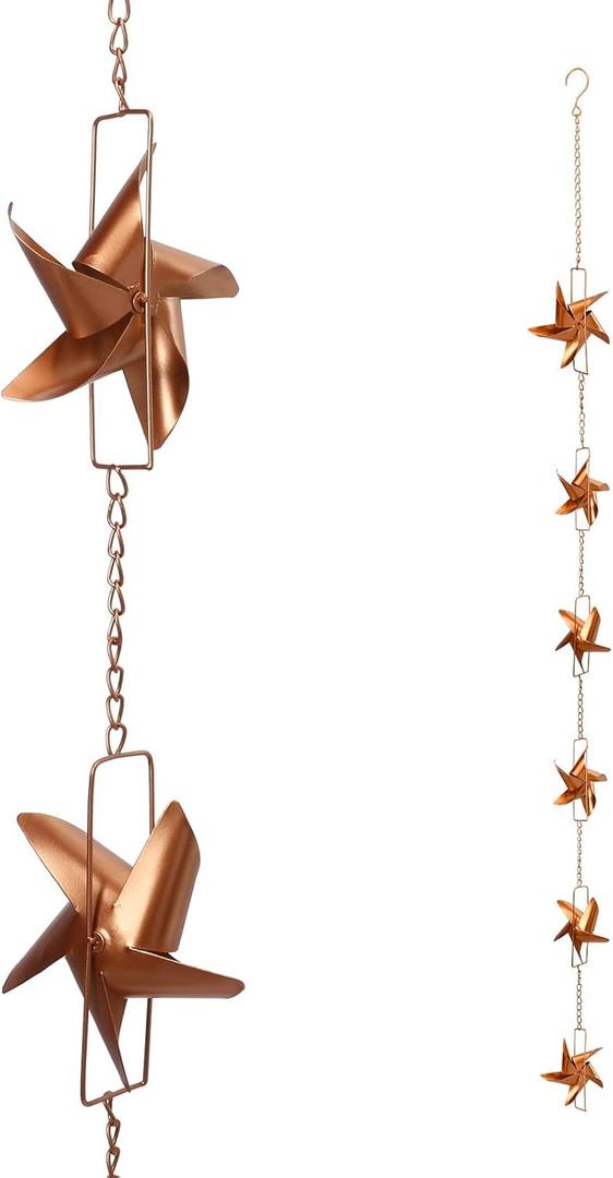 taman Rain Chain Set, 6ft Windmill Rain Chain for Gutters,Copper Rain Chain Cups to Replace Gutter Downspout, Divert Water, 6 Cups, Rose Gold