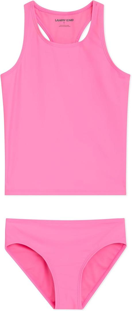 Lands' End Girls' UPF 50+ Swim Bikini Bottom and Racerback Tankini Set XS