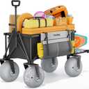 51" Beach Wagon with 10" PU Balloon Wheel,440LBS Beach Cart with Rear Tailgate, Foldable Wagon for Sand, Grass and Gravel,Black (Pump Included)