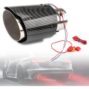2.25 Inch LED Exhaust Tip Tailpipe Tip 60mm Straight Carbon Fiber Style Bolt Clamp On for Cars HTRACING (Red Light)