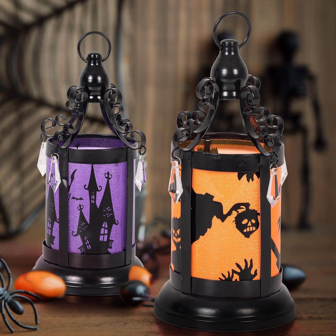 2pk Halloween Lanterns Battery Powered(Included) LED Spooky Lights for Halloween Decor, Table Settings,Indoor Halloween Parties