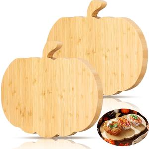 Suttmin 2 Pcs Halloween Pumpkin Wooden Cutting Board 11.81 x 9.25 Inch Thanksgiving Fall Pumpkin Charcuterie Board Chopping Board Cutting Butcher Decorative Serving Board Pizza Cheese Serving Platter