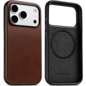 KORDIZ Impact Leather Case for iPhone 17 Pro Max  Full-Grain Leather MagSafe Case with Camera Control Button  360 Shockproof Bumper  Rugged Patina-Ready Protection  Slim Grip Cover (Dark Brown)