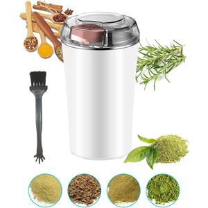 Electric Herb Grinder 200W Powerful Fast Grinding for Dry Spices Flower Buds with Brush, Easy On/Off One-Touch Push Button Powder Grinder Perfect For Herbs, Spices, Nuts, Grains and Coffee Beans