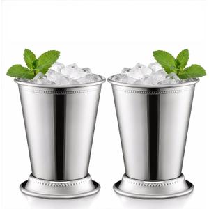 2 Pcs Mint Julep Cups, 12oz Stainless Steel Julep Cup, Classic Vintage Metal Cup for Cocktails, Iced Coffee, Whiskey, BPA-Free & Dishwasher Safe (Silver)