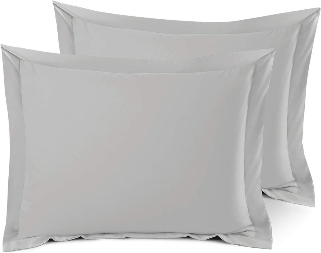 Nestl Soft Pillow Shams Set of 2 - Double Brushed Microfiber Pillow Covers - Hotel Style Premium Bed Pillow Cases, with 1.5 Decorative Flange, Queen 20"x30" - Silver (10 - Light Grey)