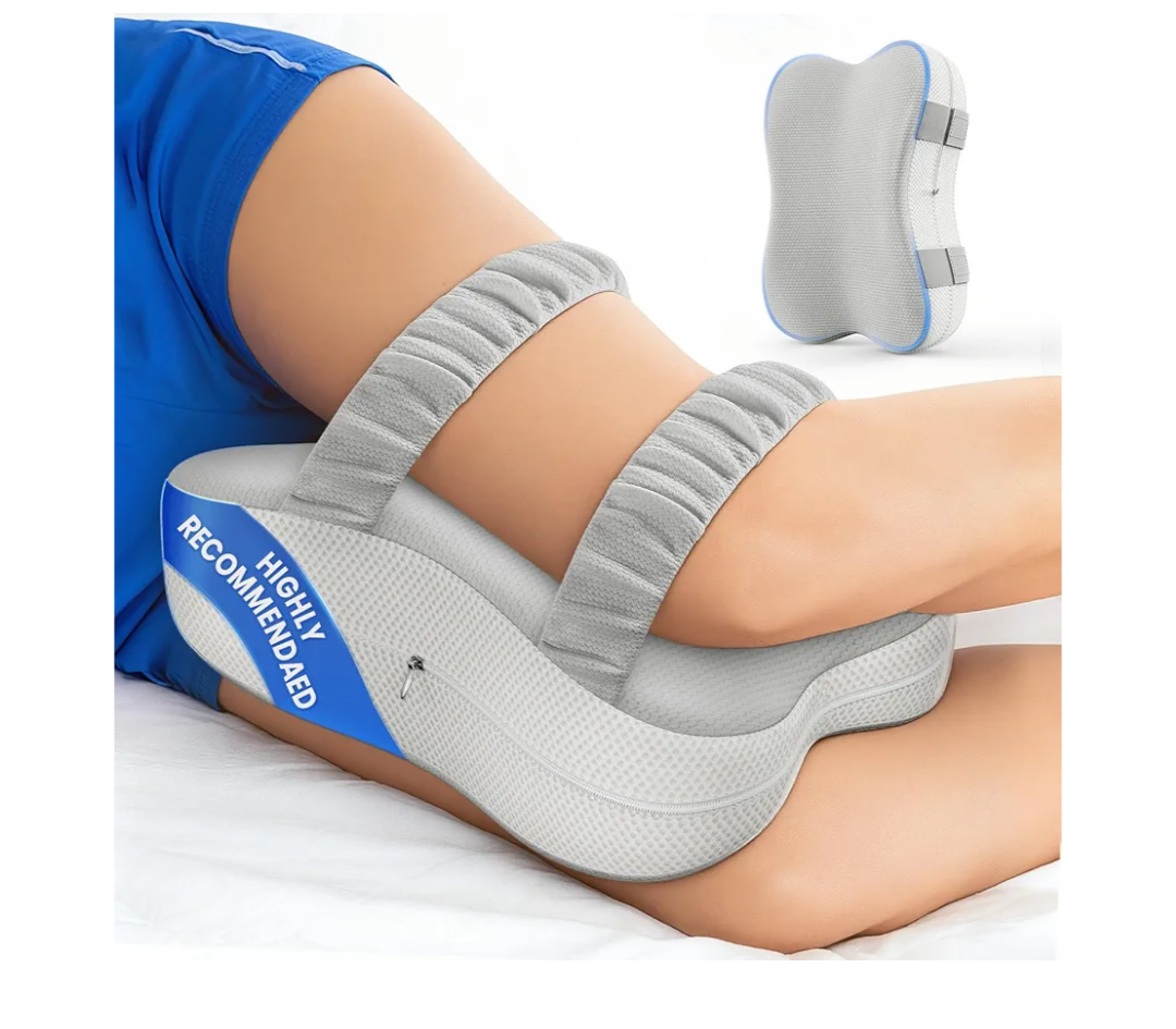 JINXIA Knee Pillow for Side Sleepers, Comfortable Memory Foam Leg Pillow for Side Sleeping, Pillow Sleeping Between Legs Aligns Spine, for Hip, Back & Sciatica Pain Relief, White and Gray
