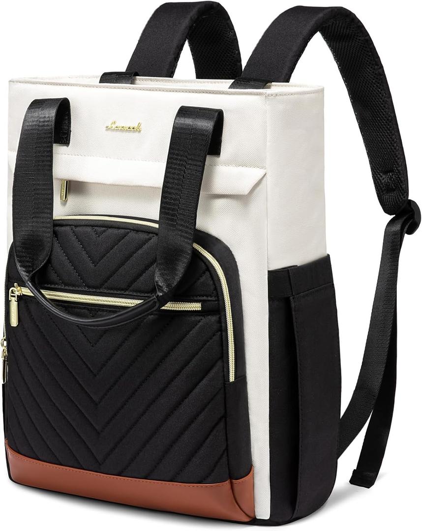 LOVEVOOK Laptop Backpack for Women, 15.6 Inch Work Laptop Bag Teacher Nurse Backpack, Wide Open Travel Tote Backpack Purse Business Computer Daypack , Beige & Black 