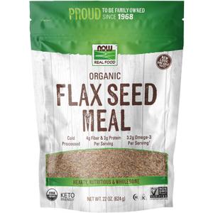 NOW Foods, Organic Flax Seed Meal, Source of Essential Fatty Acids and Fiber, Cold-Processed, Certified Non-GMO, 22-Ounce (Packaging May Vary) (1.4 Pound (Pack of 1))