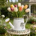 Vintage Metal Christmas Watering Can Decor - Wonderful Winter Days Design with Bell Wreath, Rustic Farmhouse Watering Pot Garden Decorative Planter for Holiday Home Mantel Tabletop Xmas Decor