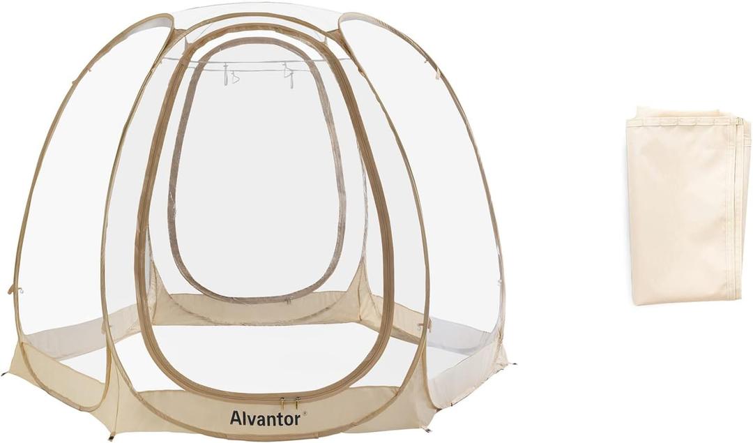 Alvantor Pop Up Bubble Tent - 10 x 10 Instant Igloo Tent - 4-6 Person Screen House for Patios - Large Oversize Weather Proof Pod - Cold Protection Camping Tent - Beige