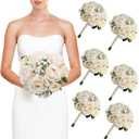 Wedding Bridesmaid Bouquets Set of 6, Artificial Silk Flowers Arrangement for Ceremony Marriage Proposal Party Anniversary Decorations - Champagne