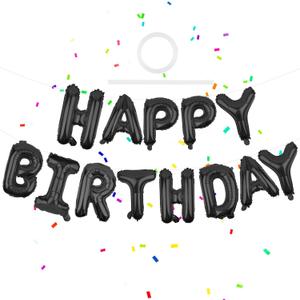 Happy Birthday Balloons Banner Black 16 Inch Mylar Foil Letters