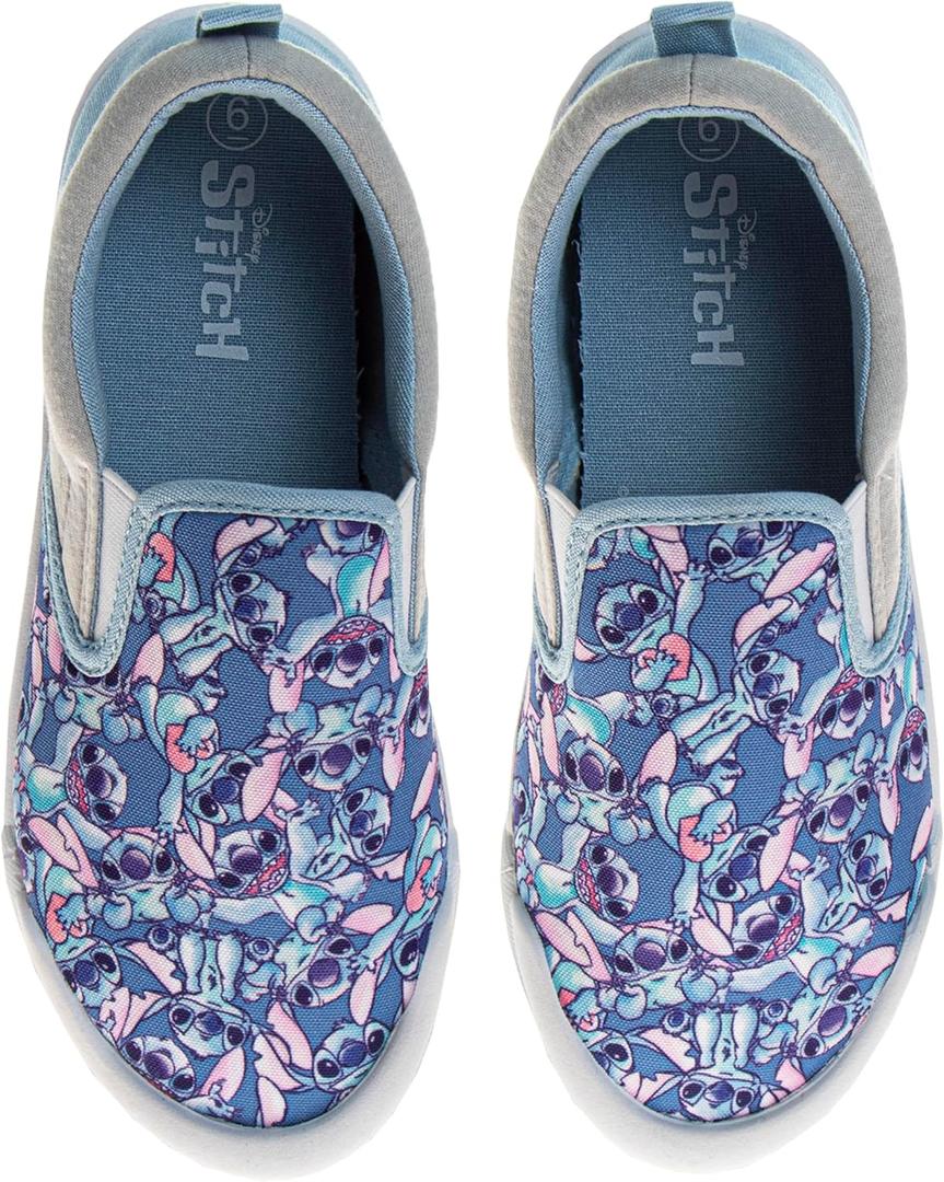 Disney Lilo and Stitch Lowtop Sneakers - Women Stitch Low Top Shoes Slipon Closure Cushioned Lightweight - Blue (Size 5 Adults)