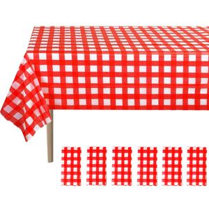 6 Pack Red and White Checkered Tablecloth, 54 X 108 Inch Plastic Red Gingham Table Cloth Disposable Spring Picnic Tablecloth Waterproof Red Checkered Table Cover for BBQ Picnic Barbecue Birthday Party