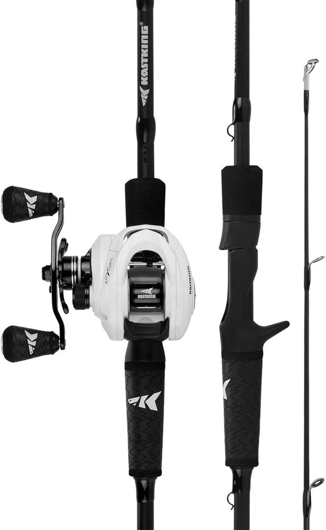 KastKing Crixus Fishing Rod and Reel Combo, High Performance Spinning & Baitcaster Combo, IM6 Graphite 2Pc Blanks, Zirconium Oxide Rings, SuperPolymer Handle, Lightweight Reel with Aluminum Spool Left-Hand, 6'0" M Rod