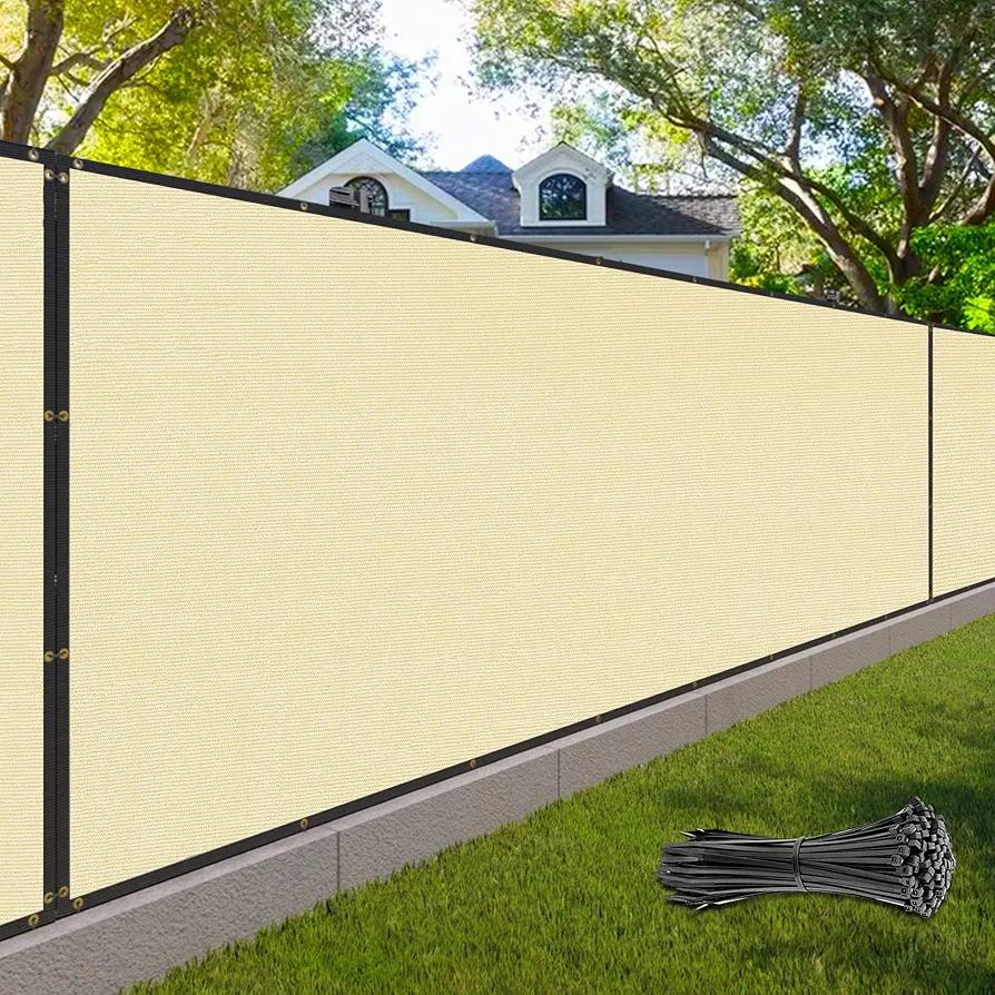 6' x 50' Beige Fence Privacy Screen Commercial Grade Heavy Duty Black Bindings for Gardens Backyard Patio Construction Project Outdoor Events - We Make Custom Orders