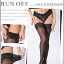 DORALLURE Thigh High Stockings Silicone Lace Top Stay Up Silky Semi Sheer Pantyhose for Women Hold Up Nylon (Small-Medium, Black)