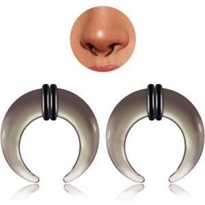 Stuppendux 2 PCS 14G-2G Glass Septum Stretching Buffalo Pincher Tapers Fresh Stretch Body Piercing Gauges Ear Hangers (Gray)