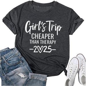 COLORFUL BLING Girls Trip Shirt for Women 2024 Novelty Travel Tshirt Adventure Hiking Summer Vacation Casual Tee (Medium, 2025-dark Grey 2)