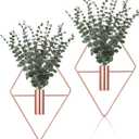 Jexine 4 Pcs Hanging Planters with Artificial Eucalyptus Metal Hanging Vase Indoor Plants Holder Modern Geometric Boho Bathroom Wall Decor for Living Room Home Office (Eucalyptus,Rose Gold)