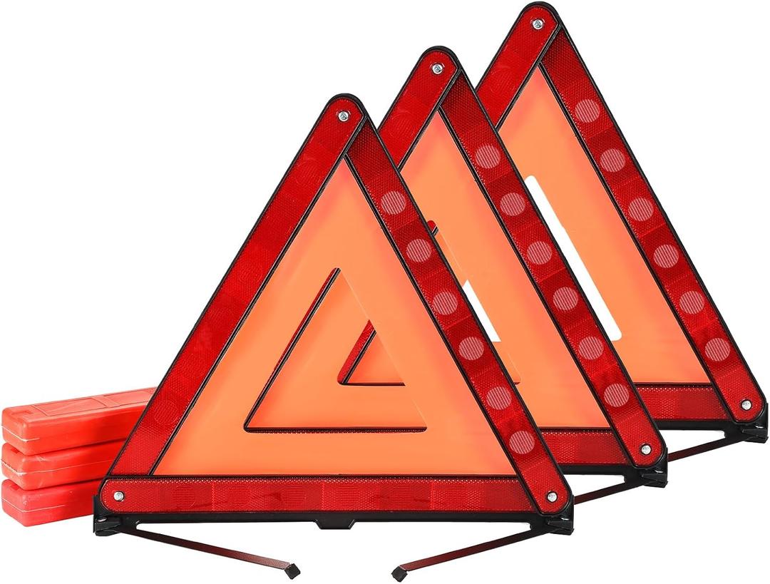 Emergency Warning Triangles | 3 Pack Road Emergency Warning Reflector Roadside Safety Triangle Kits Reflective Warning Triangle Foldable Safety Warning Sign with Storage Case for Vehicles