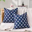 Navy Blue Floral Throw Pillow Covers 18x18 Boho Farmhouse Sofa Pillow Covers Set of 2, Vintage Flower Pillowcase Decorative Neutral Boho Pillowcases for Couch Living Room Home Decor, Navy Blue