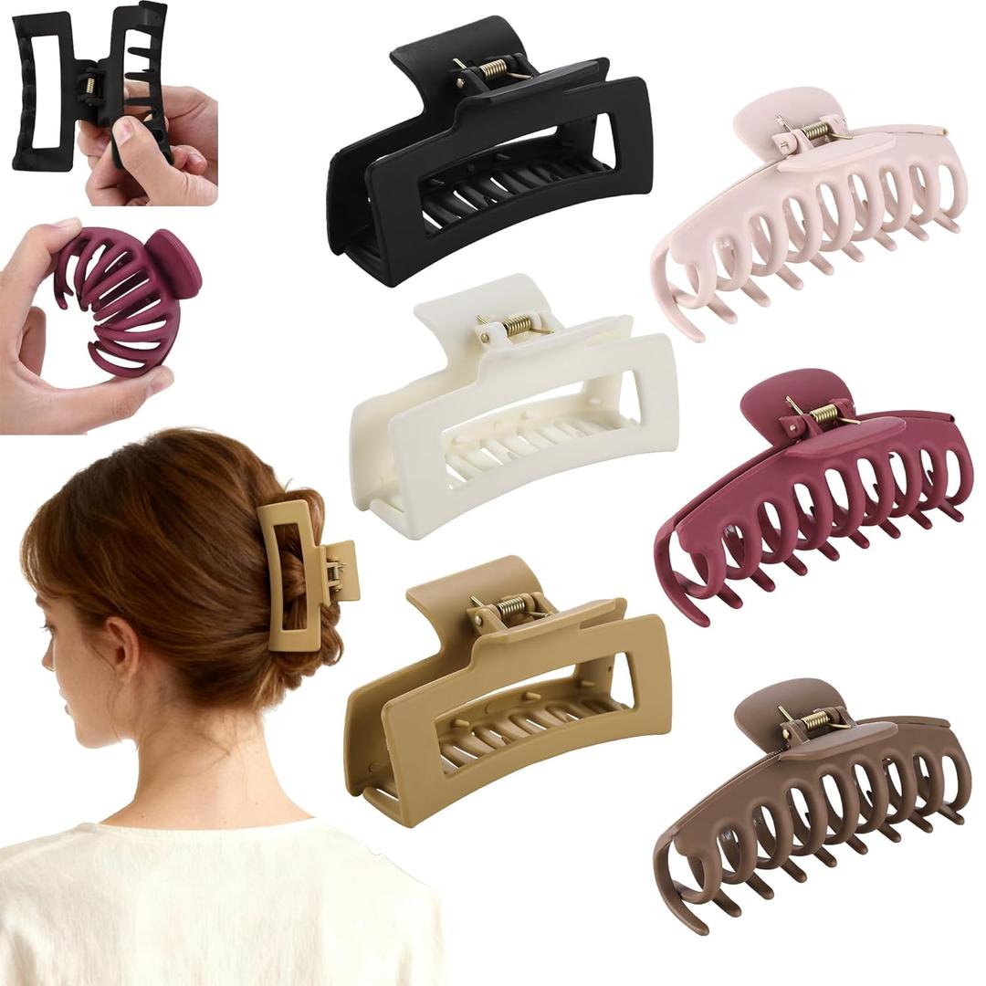 6 Pack Cloud Claw Clip for Women, 4" Large TPEE-Silicone Hair Claws, Bendable & Unbreakable Non-Slip Cozy Hair Clip for Thin/Thick/Curly Hair, Flexible & Durable All-Day Comfort Mutil Color 4 (Multi-Color4: Black, Cream, Espresso, Red, Pink, Yellow)