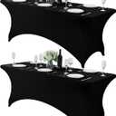 2Pack Spandex Table Cover for 6Ft or 4fT or 8ft Table Universal Fitted Stretch Tablecloth for Party, Banquet, Wedding and Events-Black