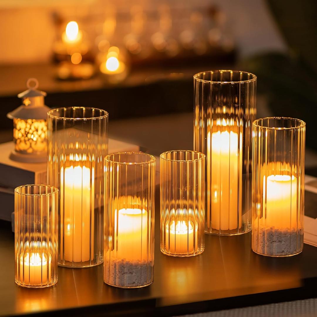 Glasseam Hurricane Glass Candle Holders, 6 Flower Vase for Pillar Candles