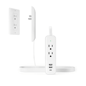 Flat Socket Extension Cord 8 FT Surge Protector Power Strip with 2 AC Outlets 1 USB C and 2 USB A Ports, Multiple Wall Outlet Extender Suitable for Home Dorm Desk Garage Work Travel Apartment (8FT)