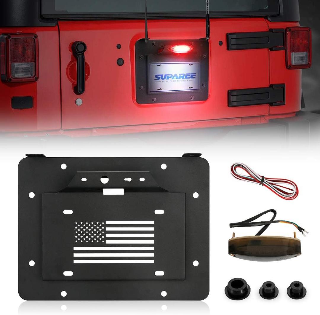 SUPAREE Spare Tire Delete License Plate Relocation Kit w/Plate Illuminate Light Third Brake Light Fits for 2007-2018 Wrangler JK & Unlimited